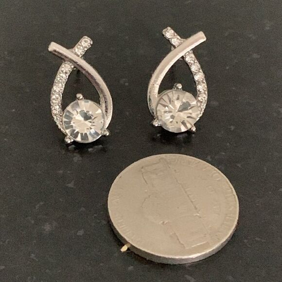 Mermaid Fishtail Earrings, Cubic Zirconia Mermaidcore Criss Cross Silver Tone - Picture 6 of 11